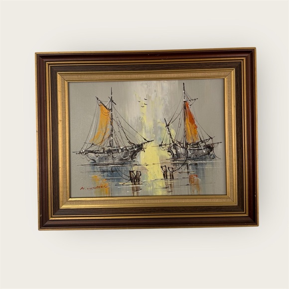 Renato Longanesi Other - Vintage MCM signed framed Renato Longanesi boat painting